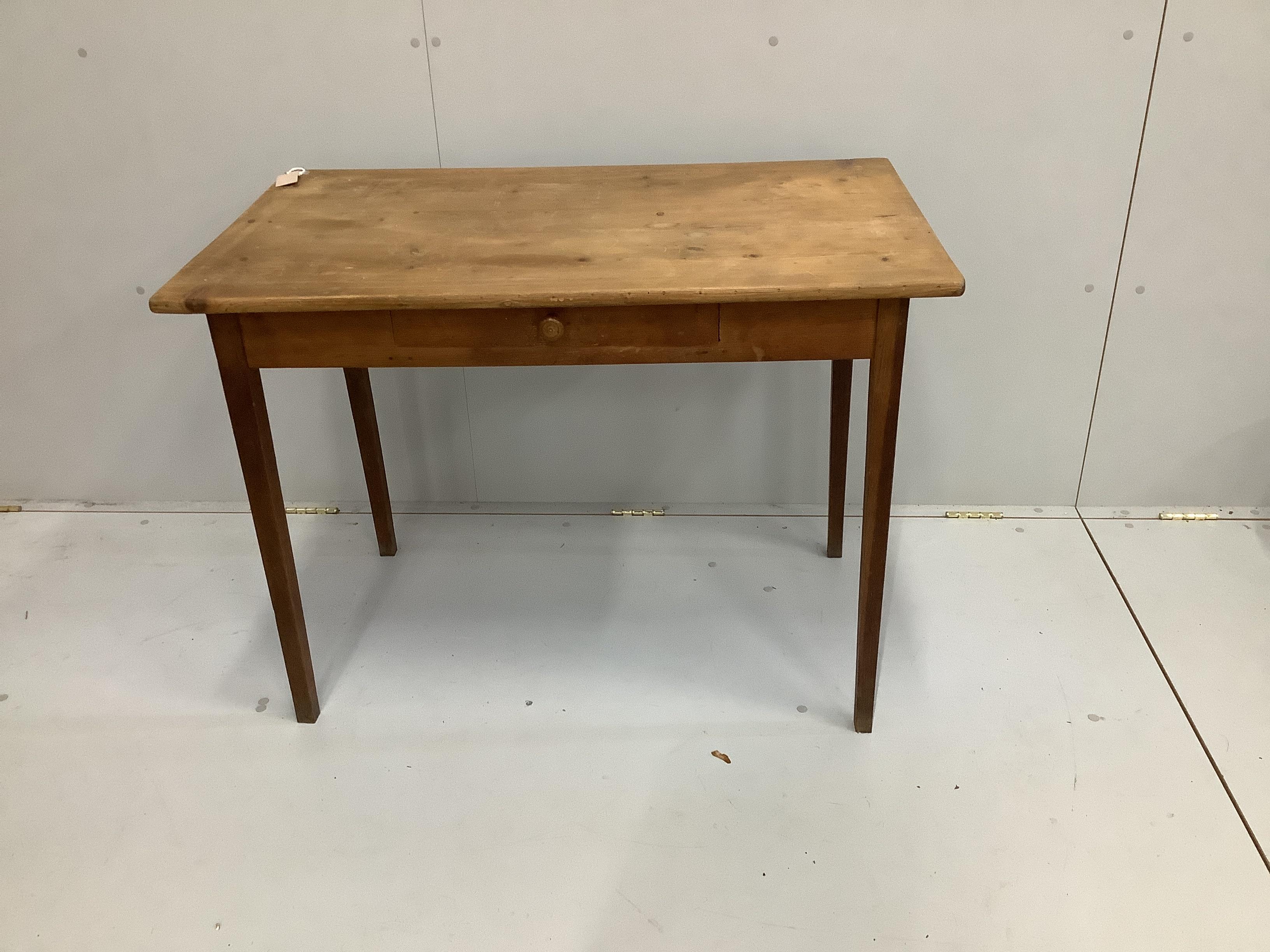 A 19th century French pine rectangular kitchen table, width 100cm, depth 59cm, height 74cm